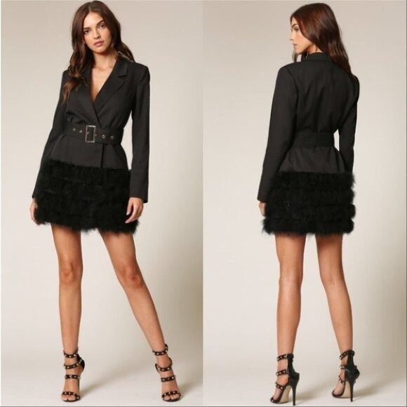 Feather Trimmed Blazer Dress - Picture 3 of 3